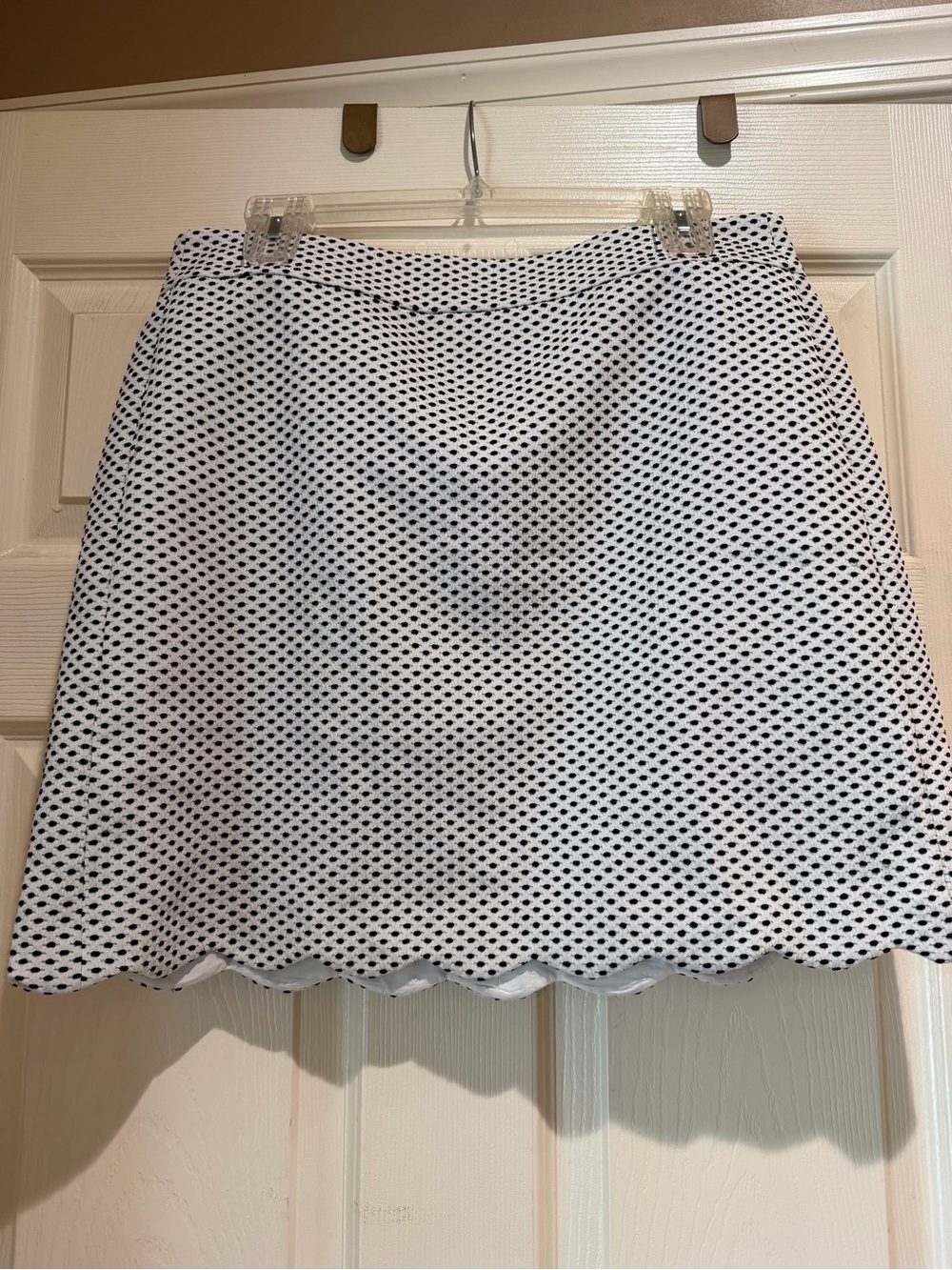 White and black polka dot textured skirt from Loft